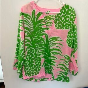 Pink and Green Tropical Print coverup top